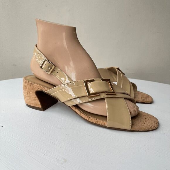 NEW! VANELi Clovis Block Patent Leather Ecru Sling Back Casual Sandals Low Hee - Picture 4 of 11